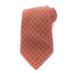 HERMES ネクタイ リング 総柄 絹 シルク100％ オレンジ