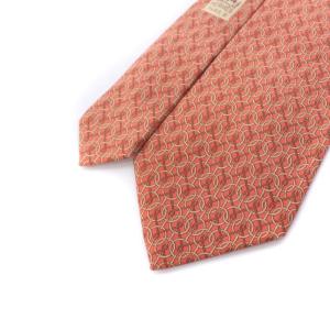 HERMES ネクタイ リング 総柄 絹 シルク100％ オレンジ