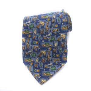 Salvatore Ferragamo ネクタイ 動物 総柄 絹 シルク100％ 青 ブルー