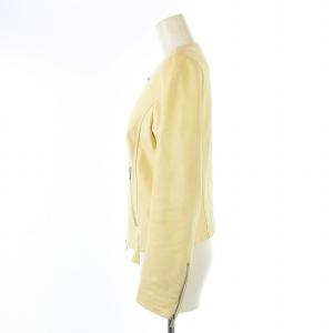 GRACE CONTINENTAL ノーカラーラムジャケット ライダースジャケット シングル ジップアップ 羊革 36 S アイボリー 17104075