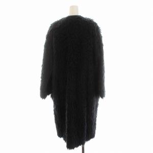 LANVIN en Bleu ノーカラーコート ロング ミックスシャギー ジップアップ アウター 38 M 紺 ネイビー