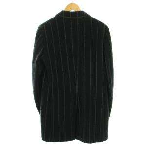 Gabriele Pasini チェスターコート ミドル ストライプ柄 ラペルピン付き ウール 48 ブラック