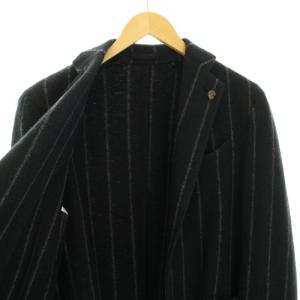 Gabriele Pasini チェスターコート ミドル ストライプ柄 ラペルピン付き ウール 48 ブラック