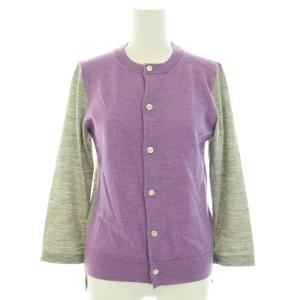 コムコム AD2013 13AW ニットカーディガン クルーネック 長袖 ハイゲージ バイカラー ウール S 紫 パープル