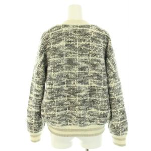 Diagram GRACE CONTINENTAL 22AW ツイードトリミングニットカーディガン Vネック 長袖 金ボタン ウール混 36 S グレー 白 ホワイト