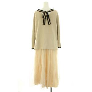 GRACE CONTINENTAL 22SS チュールコンビニットワンピース 上下 2点セット ニット セーター 長袖 リボン キャミソールワンピース ロング