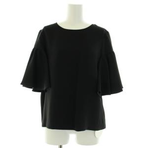 カットソー ブラウス ストレッチ 半袖 フレアスリーブ クルーネック フリル 0 S 黒 ブラック タグ付き