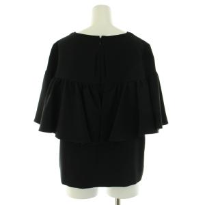 Chesty カットソー ブラウス ストレッチ 半袖 フレアスリーブ クルーネック フリル 0 S 黒 ブラック タグ付き