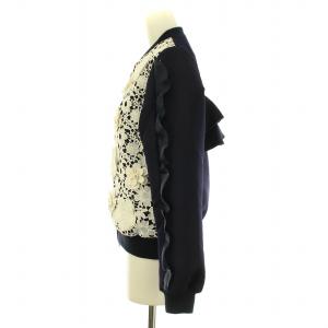 Chesty ジャケット ブルゾン フラワーレース 花柄 ジップアップ 0 XS 紺 ネイビー 白 ホワイト 11S401