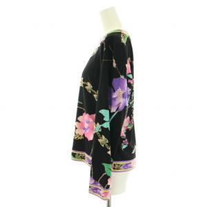 LEONARD FASHION ブラウス ラウンドネック 長袖 花柄 40　ブラック