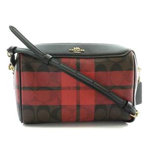 ベネットクロスボディ ショルダーバッグ コーティングキャンバス レザー チェック モノグラム 赤 レッド 黒 ブラック 茶