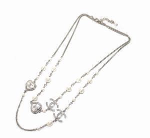 CHANEL B23B ココマーク ハート ラインストーン ネックレス ペンダント パール シルバーカラー