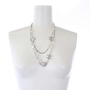 CHANEL B23B ココマーク ハート ラインストーン ネックレス ペンダント パール シルバーカラー