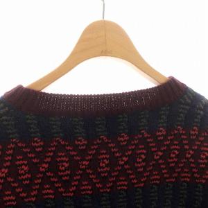 Maison Kitsuné セーター ニット 総柄 クルーネック 長袖 XS ボルドー 赤 青 カーキ