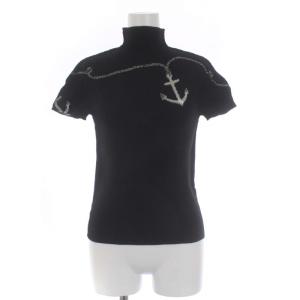 me ISSEY MIYAKE ボックスプリーツ ハイネック カットソー 半袖 アンカー柄 黒 ブラック MI51FK325