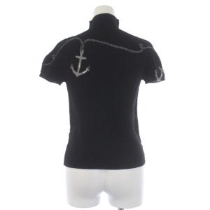 me ISSEY MIYAKE ボックスプリーツ ハイネック カットソー 半袖 アンカー柄 黒 ブラック MI51FK325