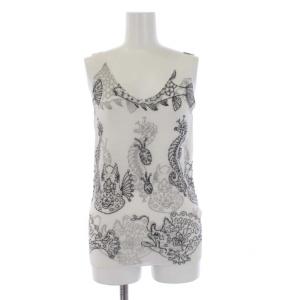 ボックスプリーツ ノースリーブカットソー 魚 タツノオトシゴ 総柄 白 ホワイト MI83FR206