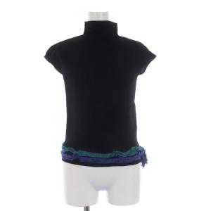 ボックスプリーツ ハイネック フリル カットソー 半袖 黒 ブラック MI31FK133