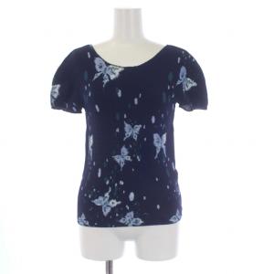 me ISSEY MIYAKE ボックスプリーツ カットソー 半袖 蝶 総柄 ネイビー MI41FK466