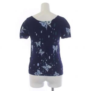 me ISSEY MIYAKE ボックスプリーツ カットソー 半袖 蝶 総柄 ネイビー MI41FK466