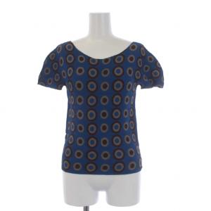 ボックスプリーツ カットソー 半袖 ドット 総柄 青 ブルー MI33FK214