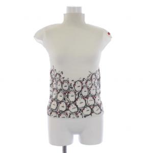 ボックスプリーツ 総柄 ハイネック カットソー プリント 半袖 白 ホワイト MI41FK703