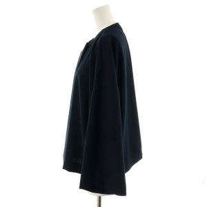 美品//ADORE アドーア　リネン　ノーカラージャケット　38 ネイビー　紺 19SS ドライタッチジョーゼットノーボタンジャケット ノーカラー