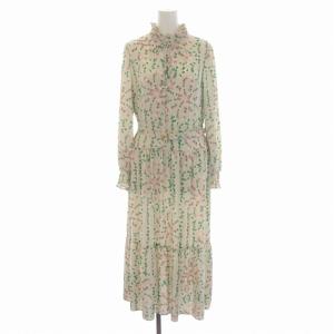 23SS グリッターフラワープリントワンピース ロング 長袖 小花柄 36 S グレージュ 緑 ピンク 白