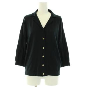 MARGARET HOWELL ニットカーディガン 七分袖 リブ オープンカラー 薄手 2 M 黒 ブラック