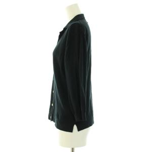 MARGARET HOWELL ニットカーディガン 七分袖 リブ オープンカラー 薄手 2 M 黒 ブラック