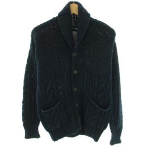 ニットカーディガン ショールカラー 長袖 ローゲージ コットン XS 紺 ネイビー