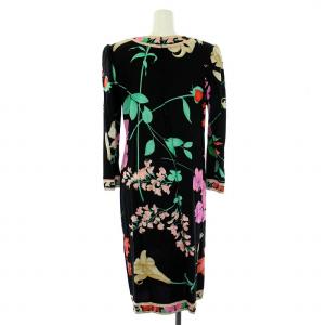LEONARD FASHION ヴィンテージ ワンピース シルク混 花柄 M ブラック