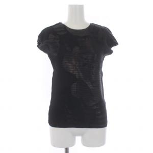 me ISSEY MIYAKE プリーツ カットソー フレンチスリーブ プリント 黒 ブラック