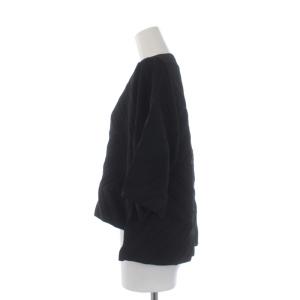 me ISSEY MIYAKE カットソー 五分袖 プリーツ ボートネック 黒 ブラック