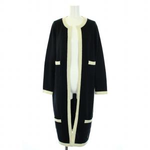 18年製 ウールカシミア ノーカラーロングニットカーディガン 長袖 刺繍 00 XS 黒 ブラック MB184-8012