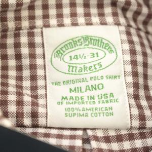 Brooks Brothers MILANO オックスフォード シャツ ギンガムチェック 長袖 ボタンダウン 14(1/2)?31 茶 ブラウン