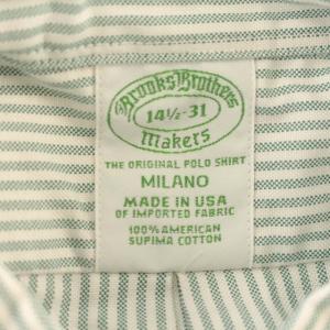 Brooks Brothers MILANO オックスフォード シャツ ストライプ 長袖 ボタンダウン 14(1/2)?31 グリーン 緑