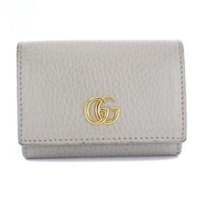 ダブルG ウォレット 三つ折り財布 レザー ゴールド金具 グレー 735212