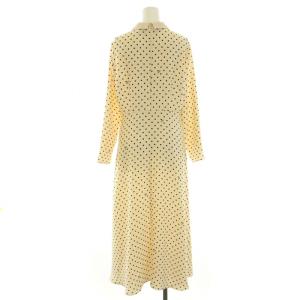 IENA sese フレアワンピース マキシ ロング ステンカラー 長袖 ストレッチ ドット柄 ロゴ 38 M ベージュ