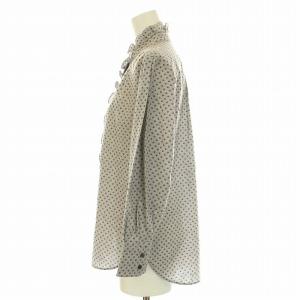 OLD ENGLAND シャツ ブラウス フリル 総柄 長袖 34 S グレー 紫