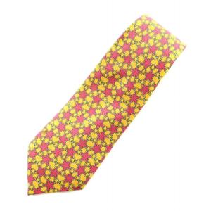 HERMES ネクタイ レギュラータイ チェーン星柄 シルク 赤 レッド 黄 イエロー