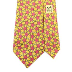 HERMES ネクタイ レギュラータイ チェーン星柄 シルク 赤 レッド 黄 イエロー