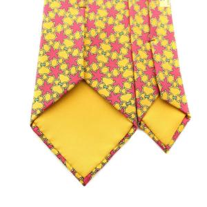 HERMES ネクタイ レギュラータイ チェーン星柄 シルク 赤 レッド 黄 イエロー