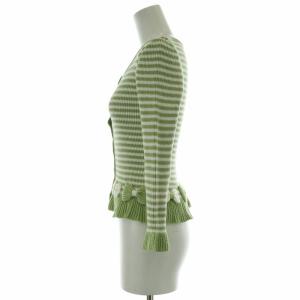 René カーディガン ボーダー リボンモチーフ フレアスリーブ Uネック 34 S ライトグリーン