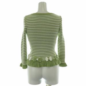 René カーディガン ボーダー リボンモチーフ フレアスリーブ Uネック 34 S ライトグリーン