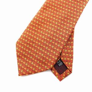 Salvatore Ferragamo ネクタイ ラクダ 総柄 シルク100％ オレンジ 茶 ブラウン