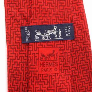 HERMES ネクタイ 総柄 シルク100％ 赤 レッド