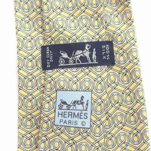 HERMES ネクタイ シルク100％ 総柄 黄色 イエロー 水色
