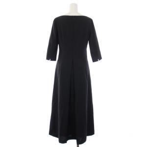 MARGARET HOWELL フレアワンピース マキシ ロング 七分袖 ボートネック ウール 1 S 黒 ブラック