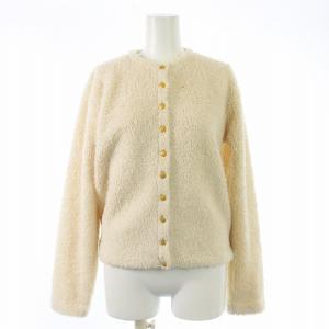 カーディガン ノーカラージャケット ボア 長袖 クルーネック 金ボタン 1 S アイボリー